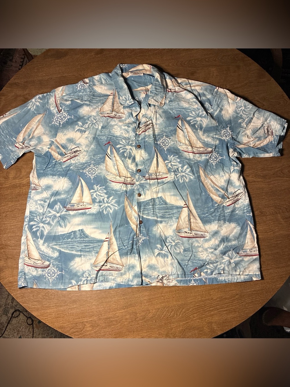 Pacific Legend Men's Hawaiian Shirt Sail Boat 4XL Button Up Short Sleeve